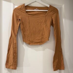 Hollister Women's Tan Long Flare Sleeve Top